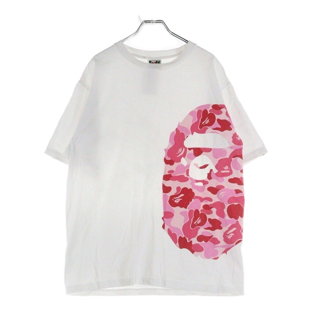 アベイシングエイプ ABC CAMO SIDE BIG APE HEAD TEE サイドプリント クルーネック半袖Tシャツカットソー ホワイト/ピンク 001TEI301007M拍卖