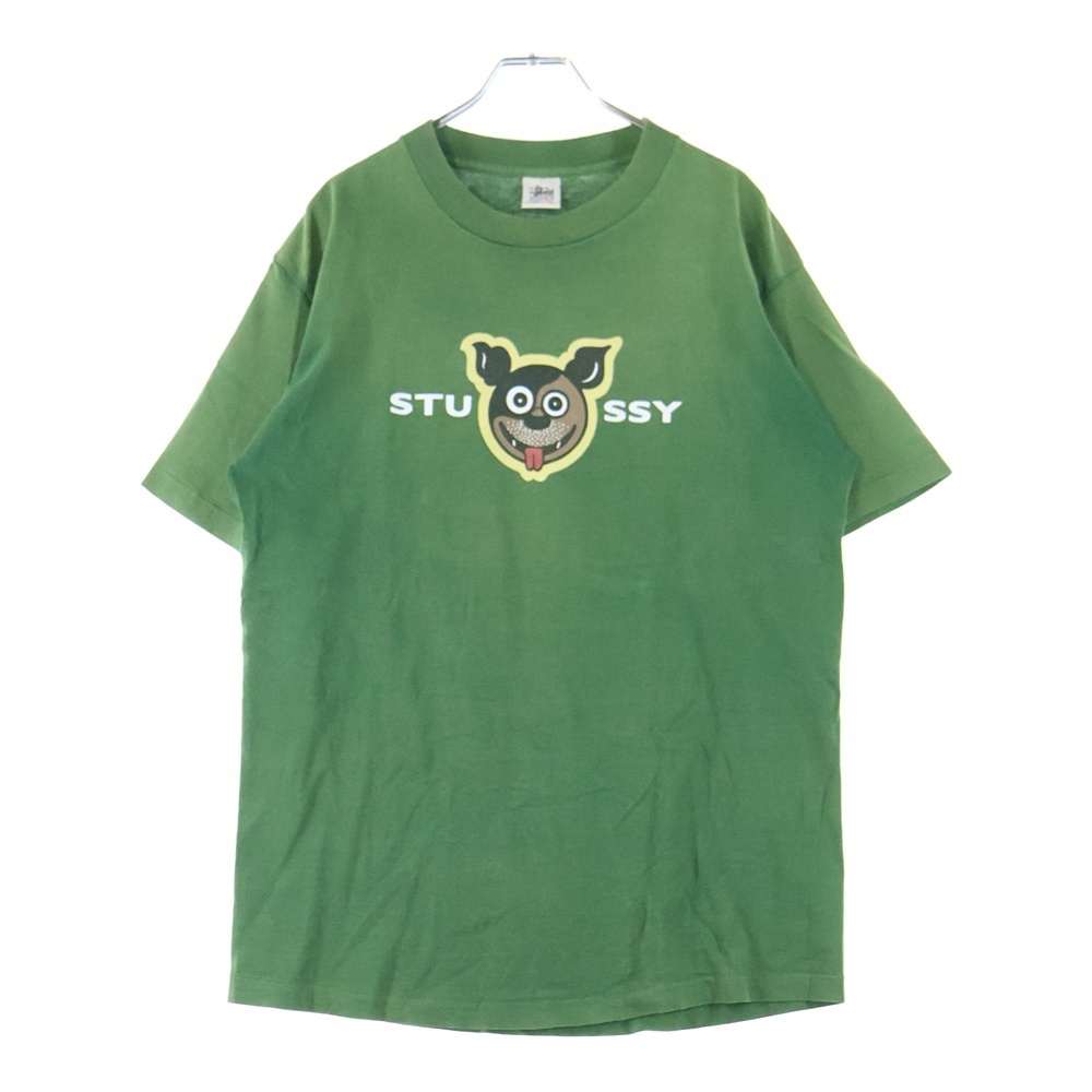 STUSSY ステューシー 90s OLD STUSSY DOG PRINT TEE オールドステューシー ドッグ プリント Tシャツ 半袖カットソー グリーン拍卖