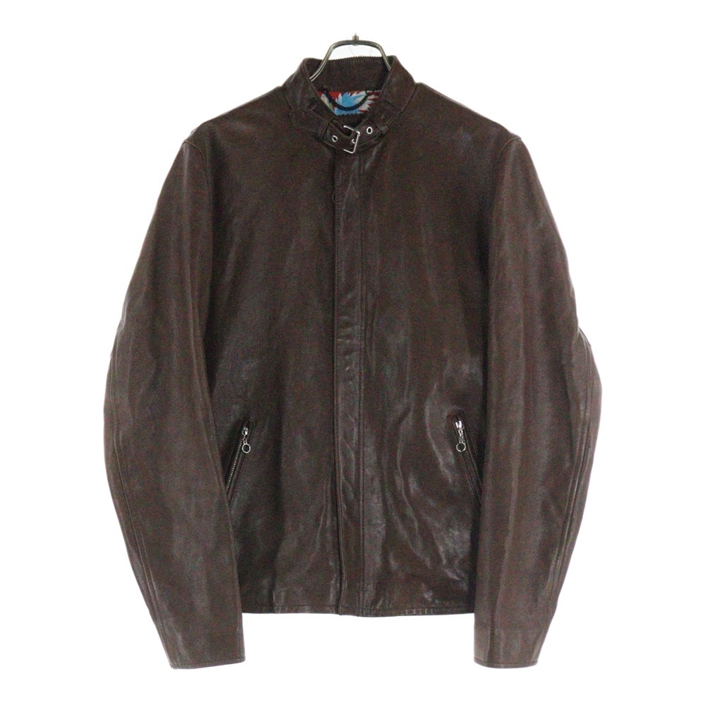 SCHOTT ショット ラムレザー ジップアップ 総柄ライナーシングルライダースジャケット ブラウン拍卖