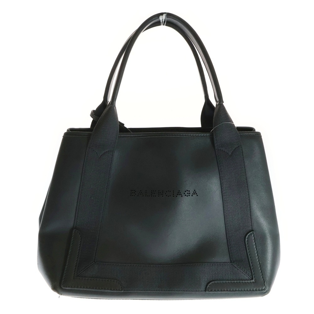 BALENCIAGA バレンシアガ ネイビーカバス S パンチングロゴ レザー ハンド トートバッグ シルバー金具 グレー 339933拍卖