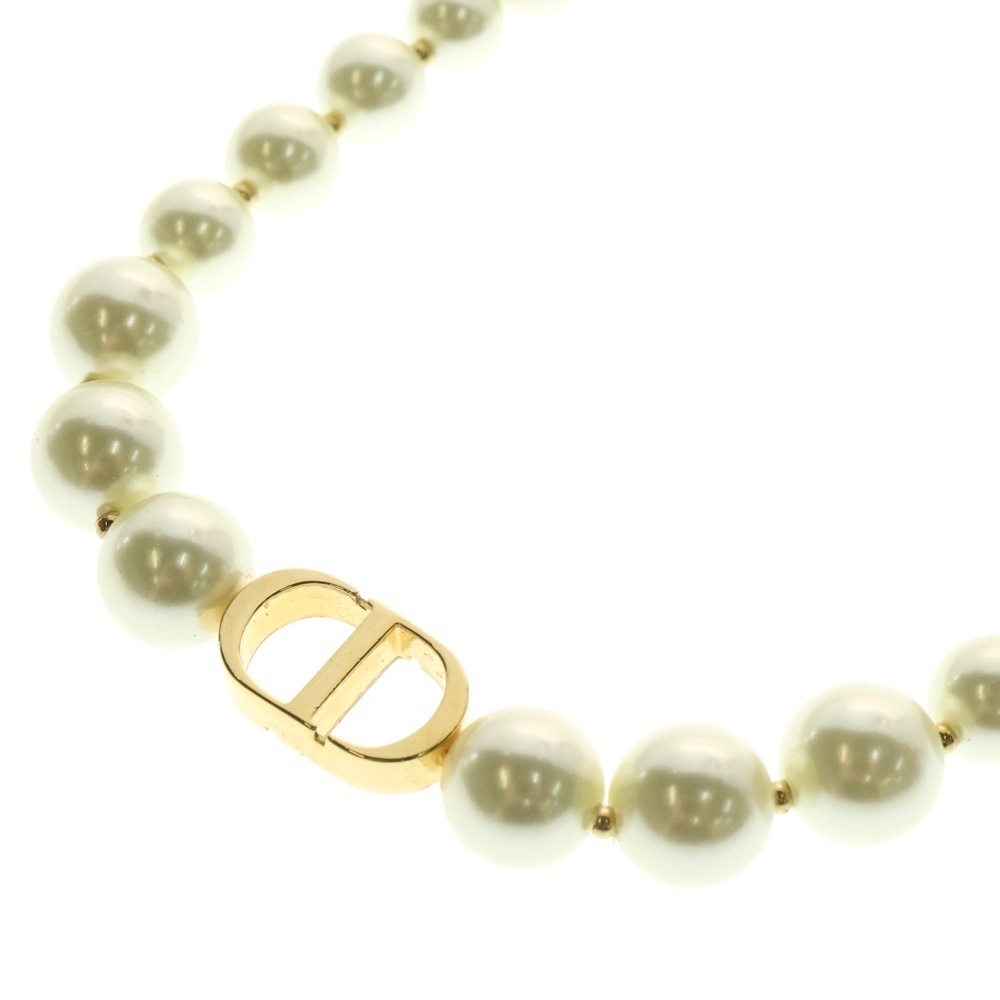 Christian Dior クリスチャンディオール CDアイコンロゴ フェイクパールネックレス チョーカー ホワイト×ゴールド GP拍卖