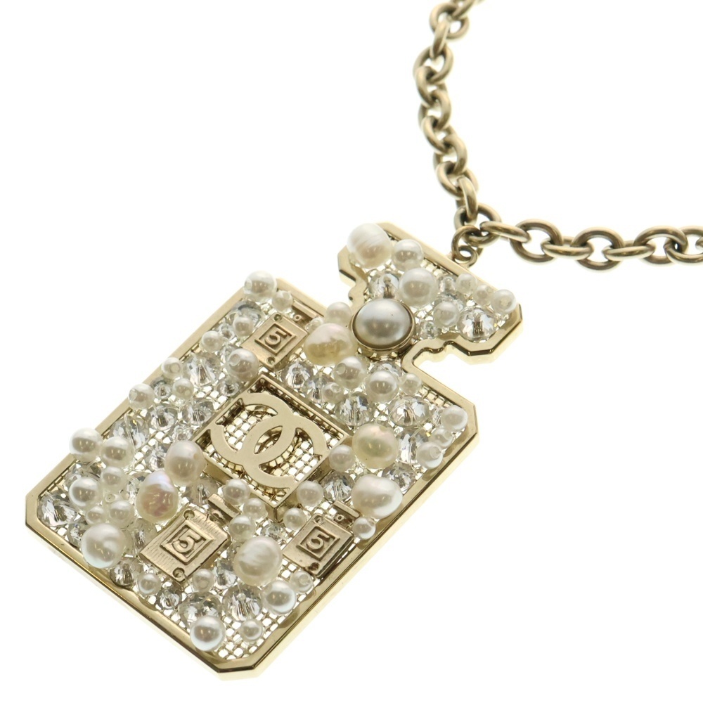 CHANEL シャネル 香水モチーフ パール ネックレス ペンダント チェーン ゴールド A20A拍卖