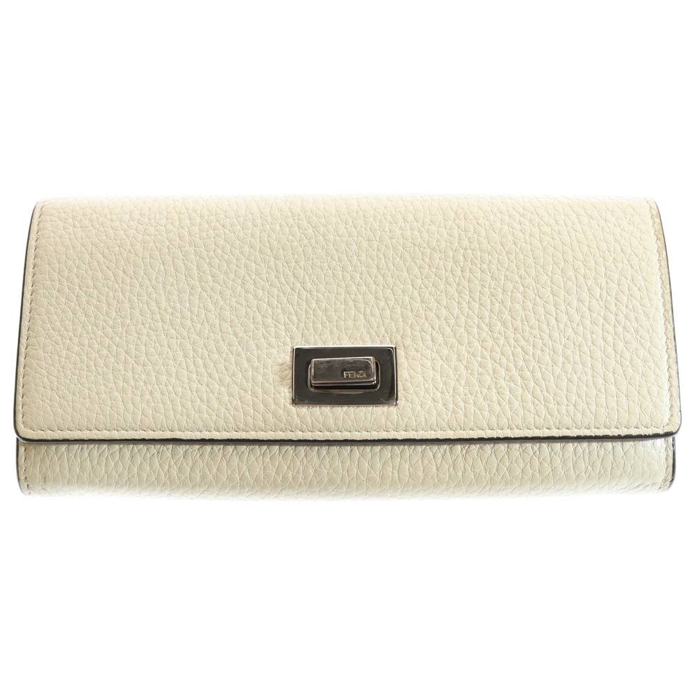 FENDI フェンディ ピーカブー コンチネンタル財布 ロングウォレット 長財布 カードケース ホワイト シルバー金具 カーフレザー 8M0427拍卖