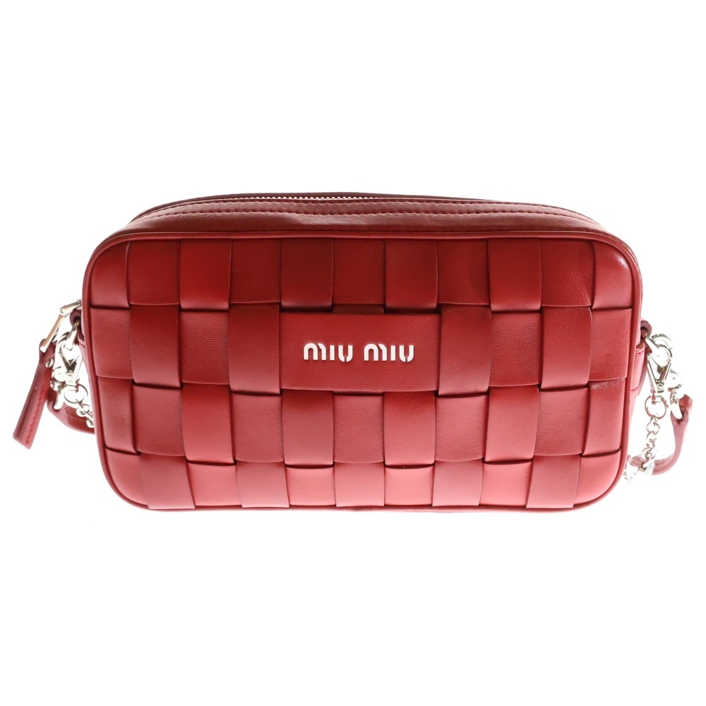 miumiu ミュウミュウ ナッパクリスタル ロゴ レザーチェーンショルダーバッグ レッド レディース 5BH184拍卖