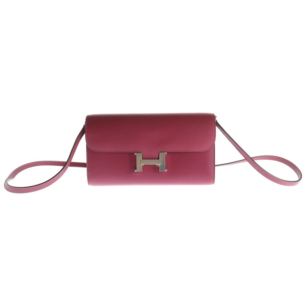 HERMES エルメス コンスタンストゥーゴー エプソン レザーロングウォレット 長財布 ショルダーバッグ ルビー レディース B刻印拍卖