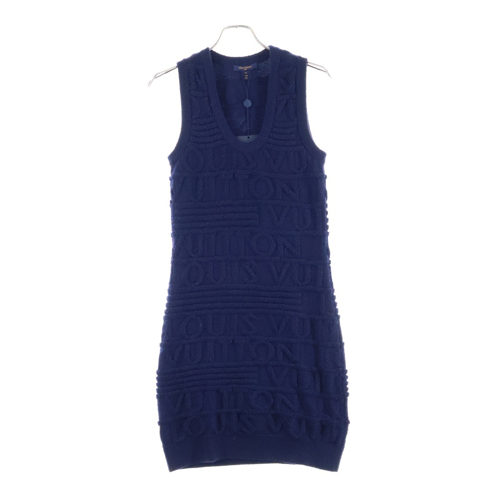 LOUIS VUITTON ルイヴィトン 20AW ロゴジャガード ノースリーブ ウール ニット ワンピース ネイビー レディース RW202W XZX FJKD09拍卖