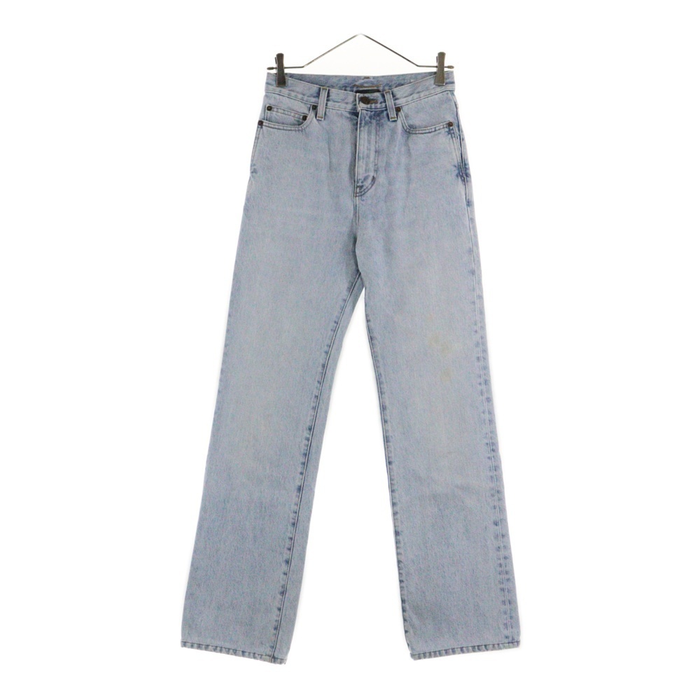 SAINT LAURENT PARIS サンローランパリ ウォッシュ加工 レザーロゴパッチ ストレートデニムパンツ ジーンズ インディゴ 691771拍卖
