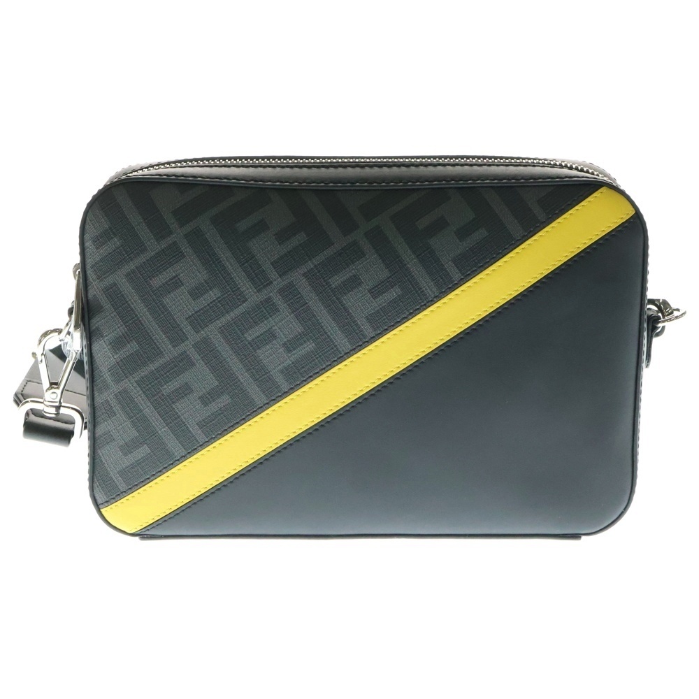 FENDI フェンディ ダイアゴナル カメラケース ショルダーバッグ ブラック×イエロー シルバー金具 レザー×PVC 7M0286拍卖