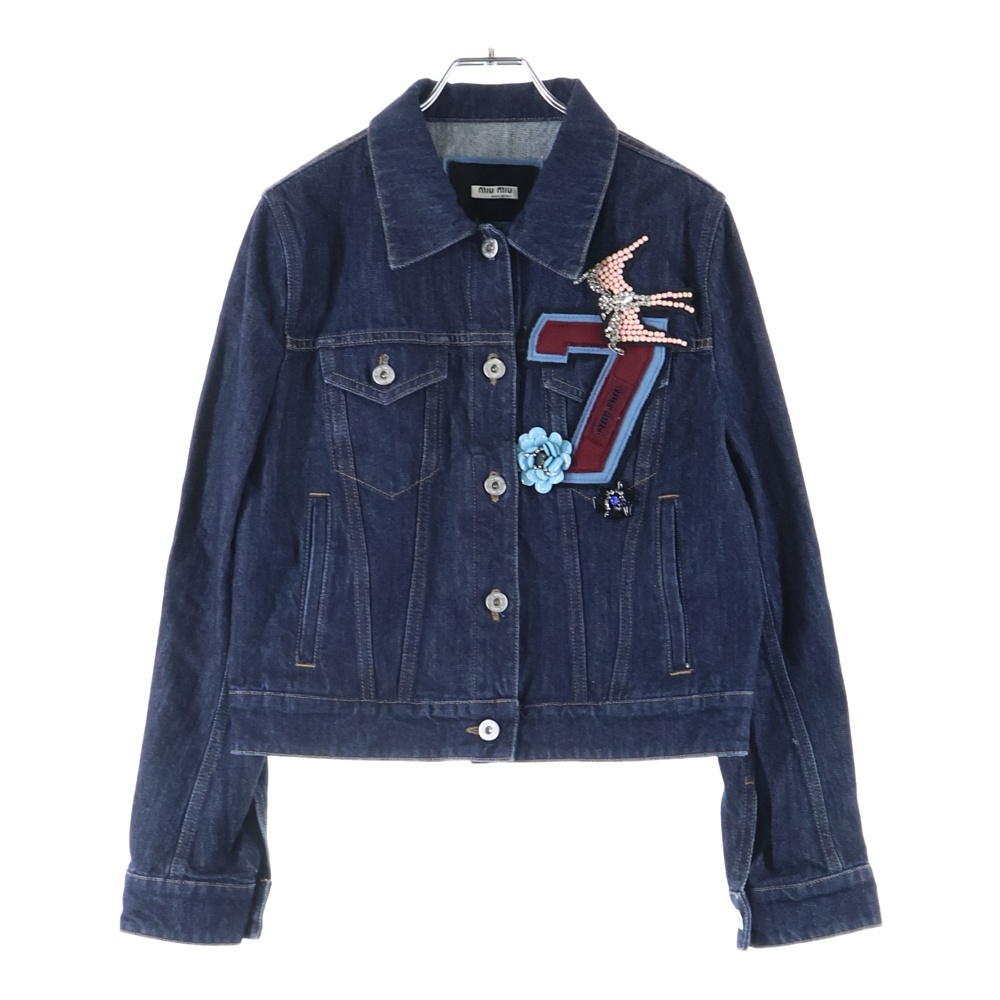 miumiu (ミュウミュウ) アップリケビーズ刺〓デニムジャケット インディゴブルー レディース GWB032 1PGW拍卖