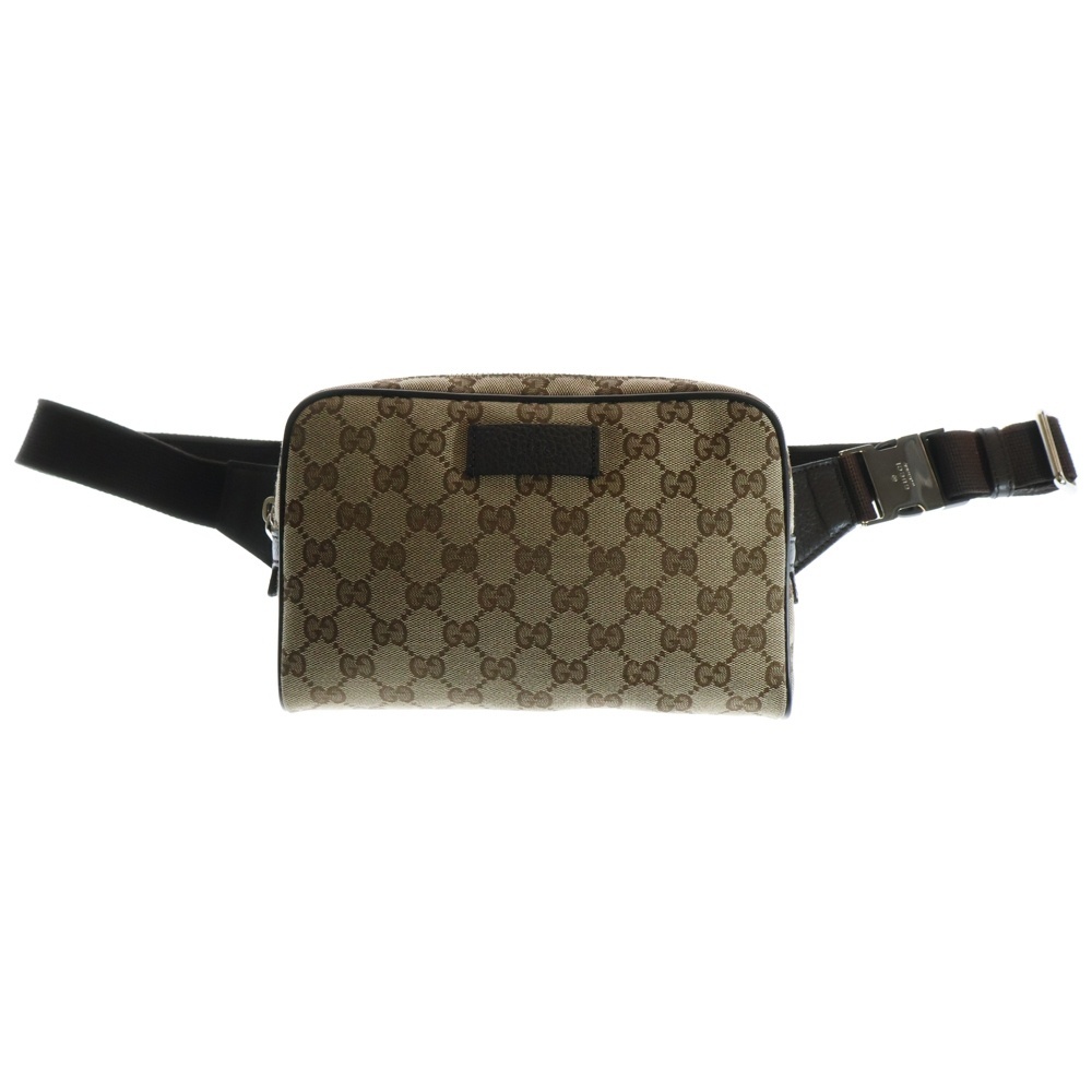 GUCCI グッチ GGキャンバス ボディバッグ ウエストバッグ ショルダーバッグ ブラウン×ベージュ シルバー金具 レザー×キャンバス 449174拍卖