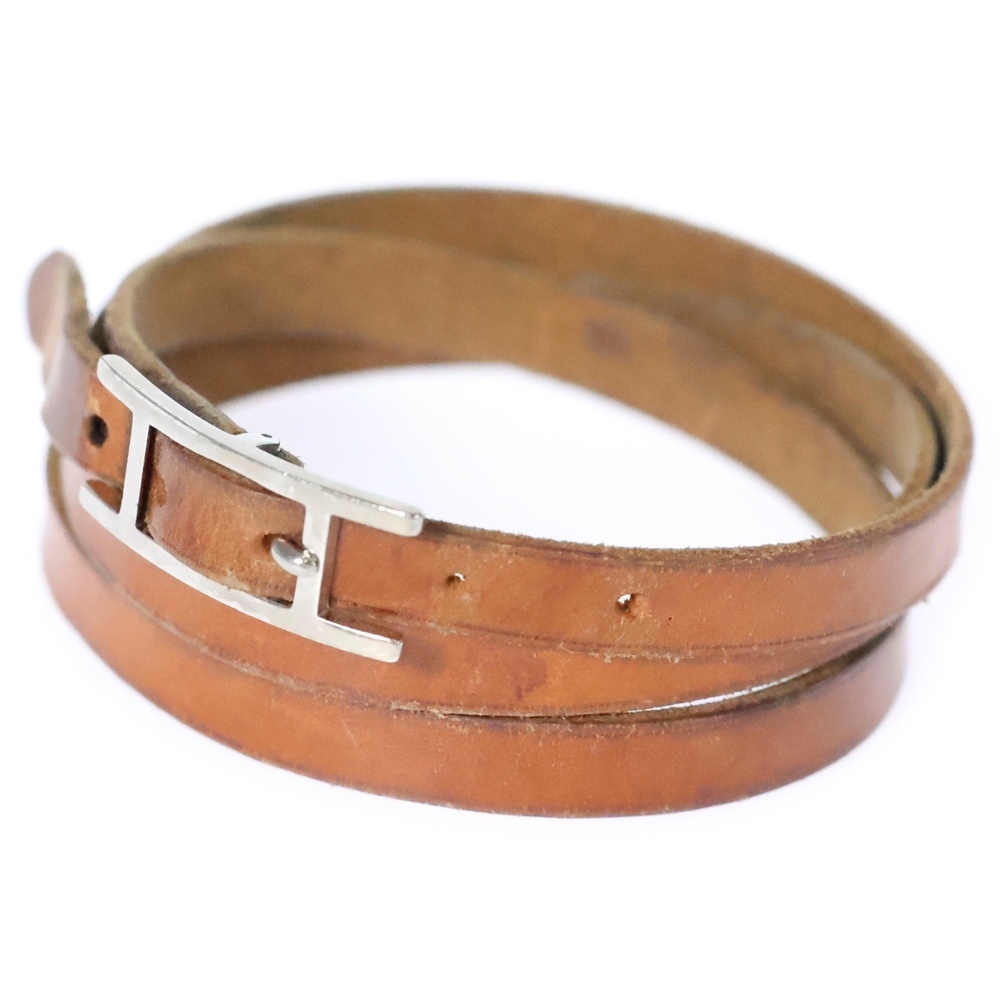 HERMES エルメス アピブレス ブレスレット シルバー金具 レザー ブラウン拍卖