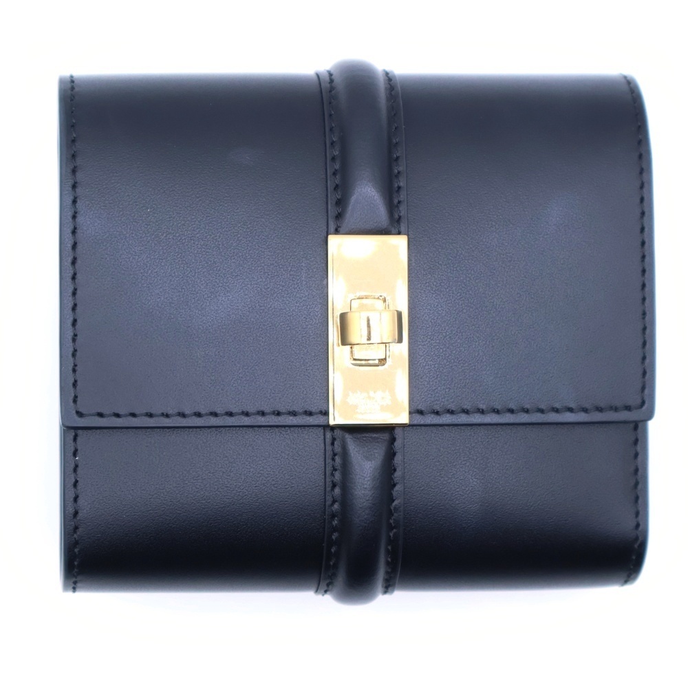 セリーヌ スモールトリフォールドウォレット 16セーズ コンパクトウォレット 三つ折り財布 コインケース ブラック ゴールド金具 レザー拍卖