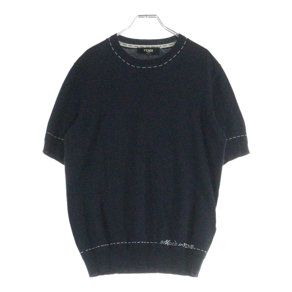 FENDI フェンディ ステッチプリント クルーネック半袖ニットカットソー レディース ブラック FZE004 AR8D拍卖