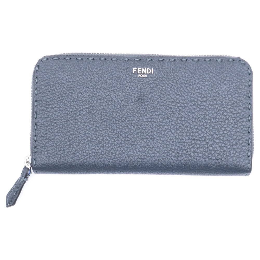 FENDI フェンディ ラウンドファスナー長財布 ロングウォレット カードケース グレー シルバー金具拍卖