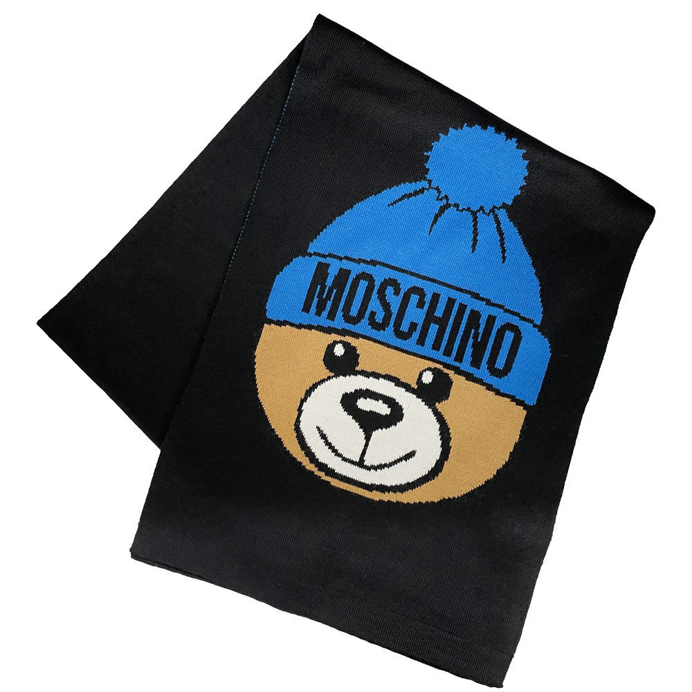 【BS】新品・在庫処分品 MOSCHINO モスキーノ テディベア ウール混 マフラー 30635 M212 1016 黒 拍卖