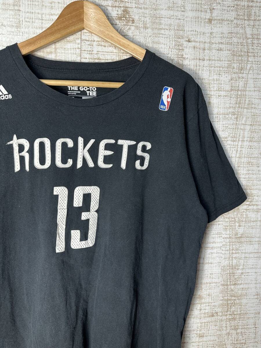 ☆US古着【L】adidas アディダス NBA バスケット チームTシャツ ラバープリント ROCKETS 両面 ナンバリング ブラック黒 ◆5118◆拍卖