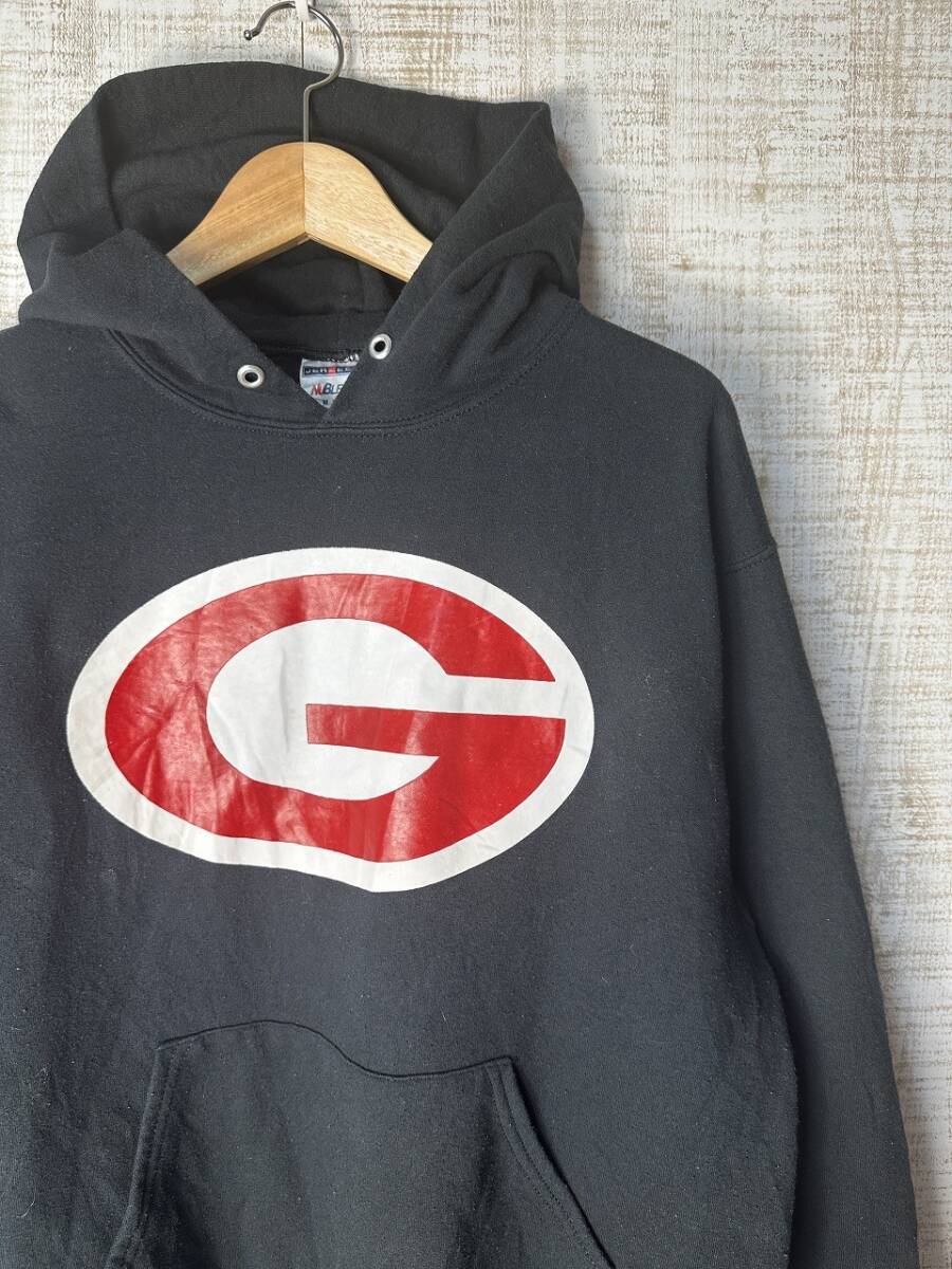 ☆US古着 スウェット パーカー フード ジョージアブルドッグス G ロゴ プリント ポケット ブラック黒 裏起毛【M】コットンポリ ◆5134◆拍卖