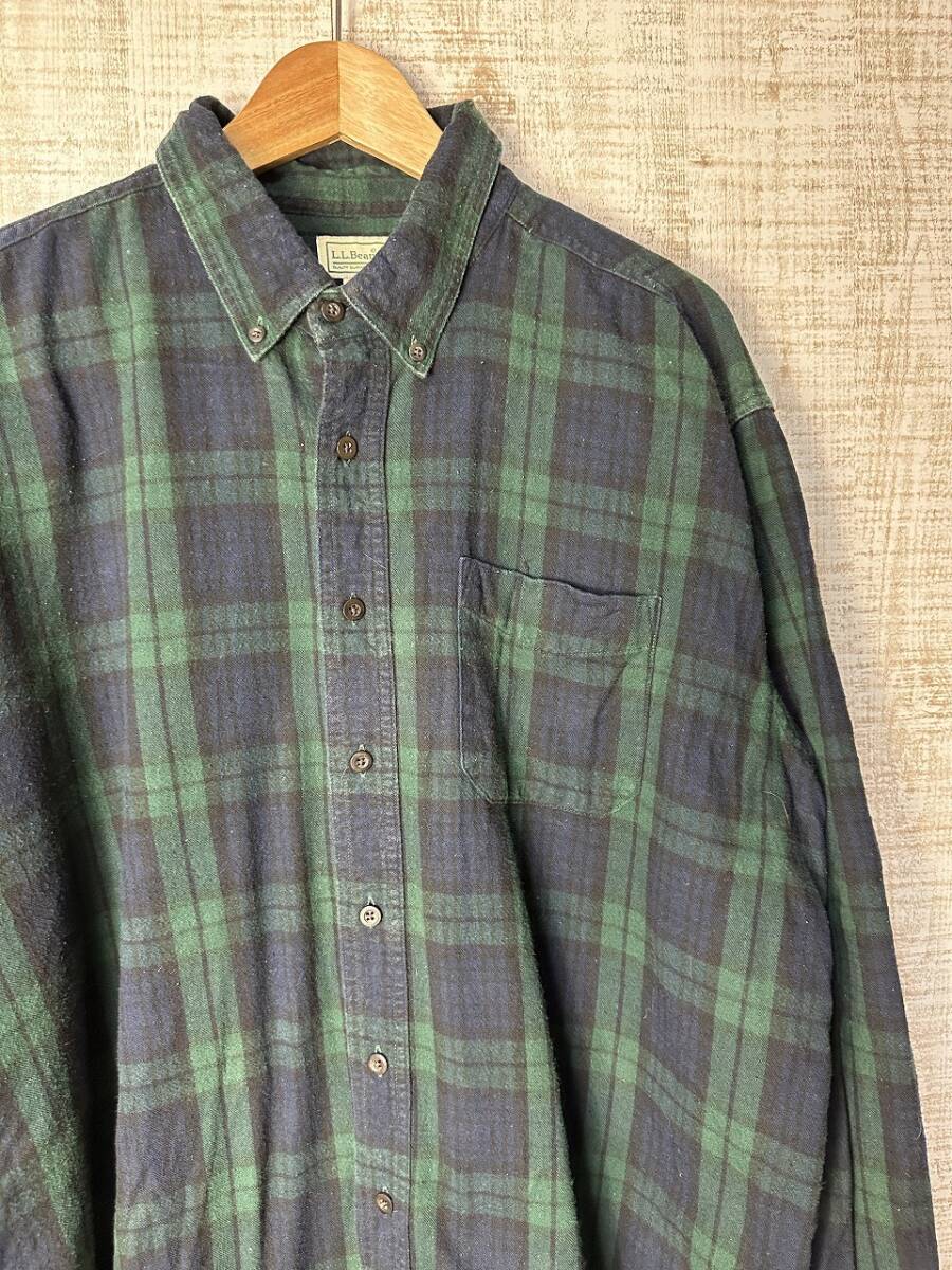 ☆ビッグサイズ US古着 L.L.Bean エルエルビーン ネルシャツ チェック柄 グリーン緑ネイビー紺 アウトドア【XL】コットン ◆5153◆拍卖