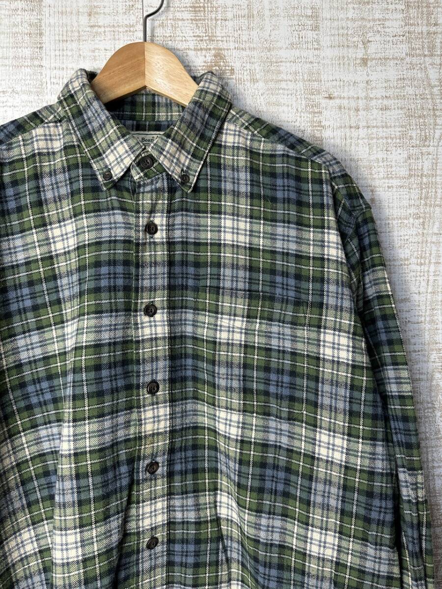☆US古着 L.L.Bean エルエルビーン ネルシャツ チェック柄 長袖シャツ グリーン緑×白 アウトドア【L】コットン ◆5163◆拍卖