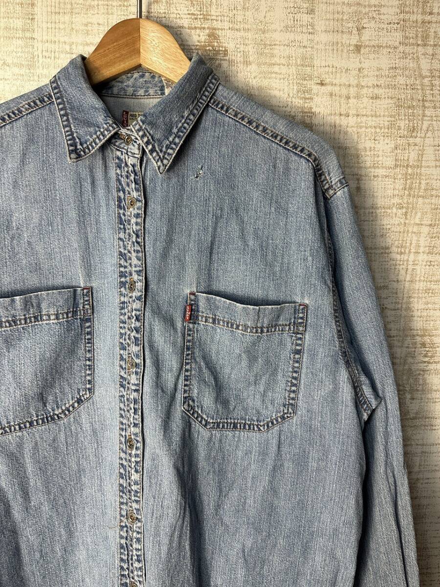 ☆US古着 Levi‘s リーバイス デニムシャツ RED TAB レッドタブ 長袖シャツ ポケット ブルー水色【L】コットン ◆5181◆拍卖
