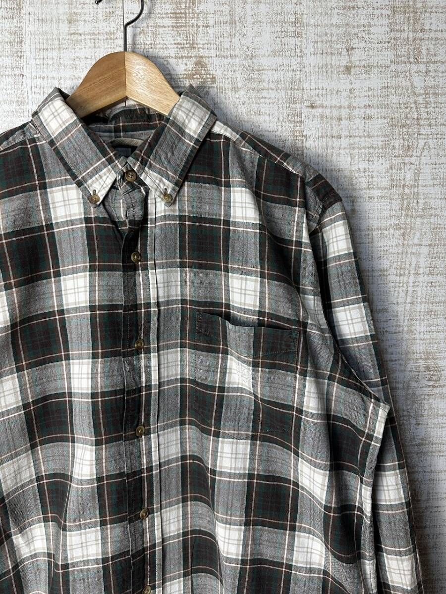 ☆US古着 CHAPS チャップス オックスフォードシャツ チェック柄 綿 長袖シャツ ロゴ刺繍 グリーン緑×白【L】コットン ◆5200◆拍卖