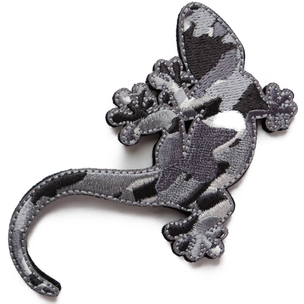 ワッペン トカゲ(ヤモリ) マジックテープ(ベルクロ・面ファスナー)着脱式 ミリタリー サバゲー 刺繍パッチ グレー系拍卖