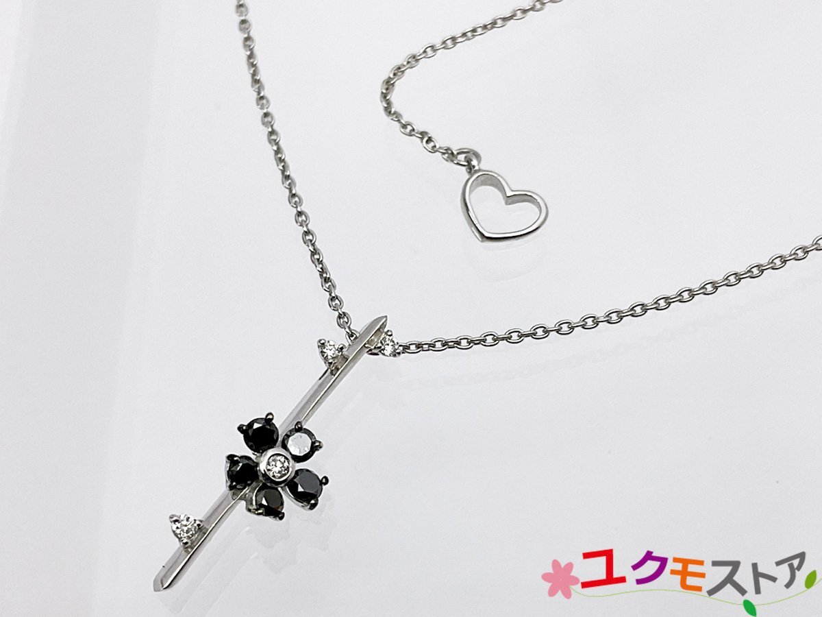 【送料無料】Ponte Vecchio ポンテヴェキオ PV K18WG ダイヤモンド 0.15ct 0.05ct フラワーチーフ ネックレス ペンダント ブラックダイヤ拍卖