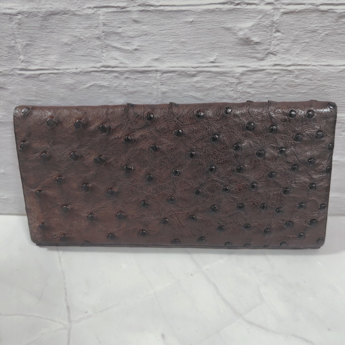 オーストリッチ レザー 長財布 ロングウォレット ブラウン系 小銭入れあり メンズ 送料無料拍卖