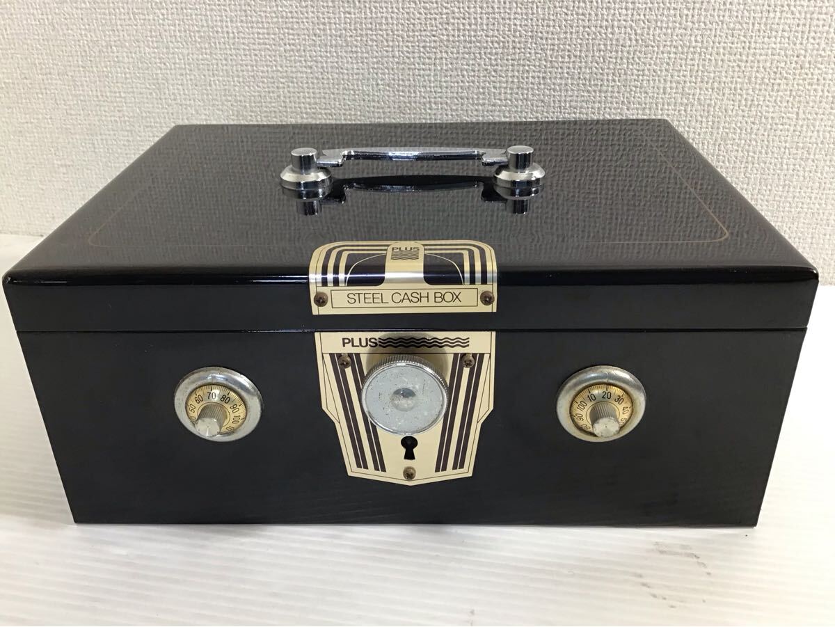 ★昭和レトロ★ PLUS 手提金庫 STEEL CASH BOX ダイヤル式 キャッシュボックス 黒 店舗 屋台 収納 鍵なし拍卖