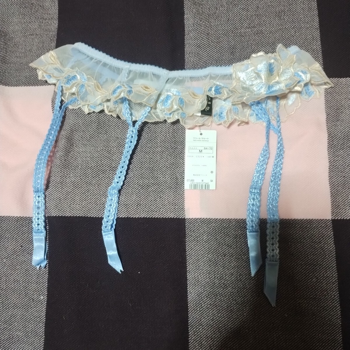 ワコール サルート 未使用 ガーターベルト M アイボリー&ブルー GTJ650拍卖
