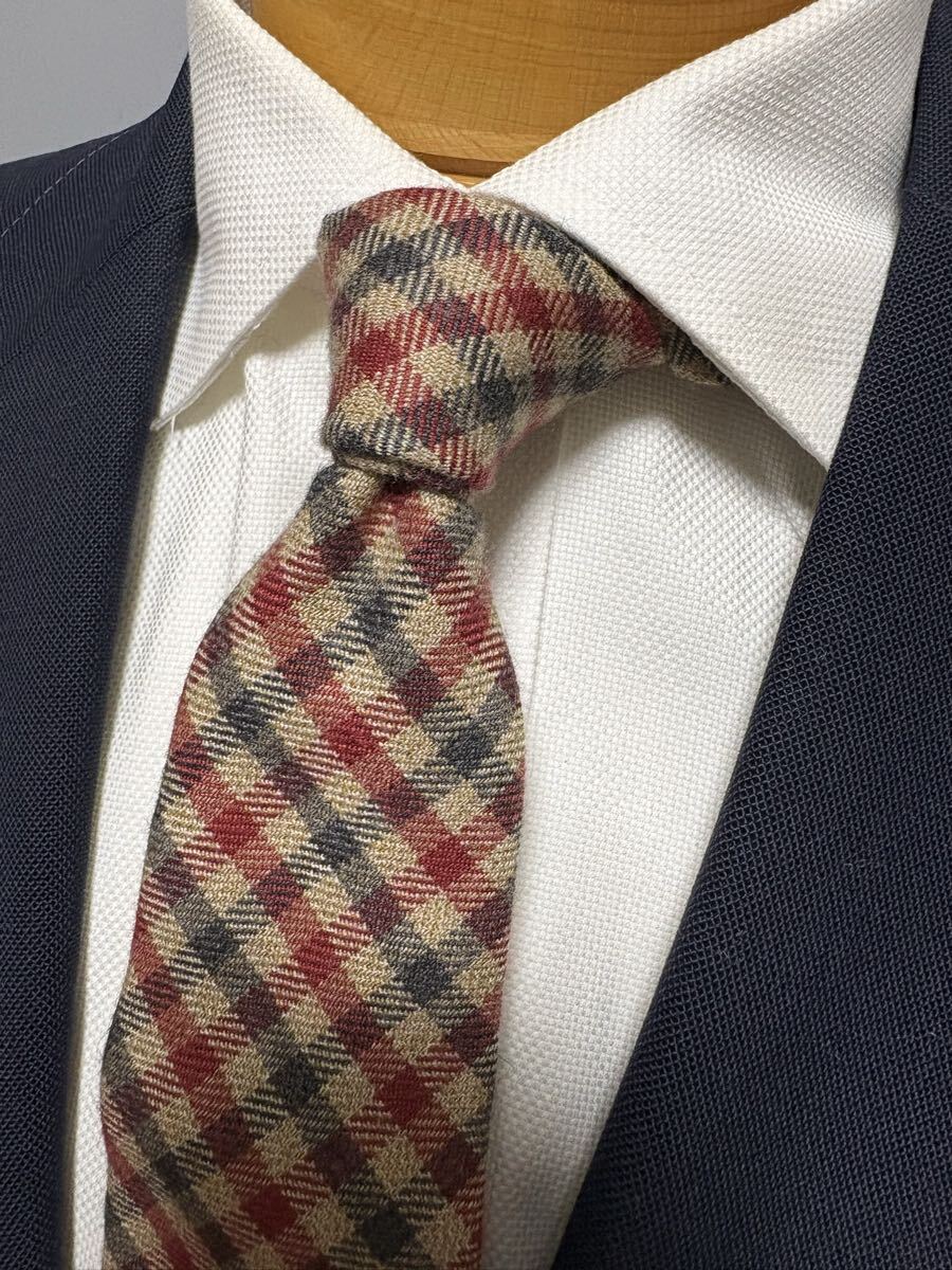 【美品】fiorio×ユナイテッドアローズ チェックウールタイ ベージュ ネクタイ大剣約7.5cm拍卖