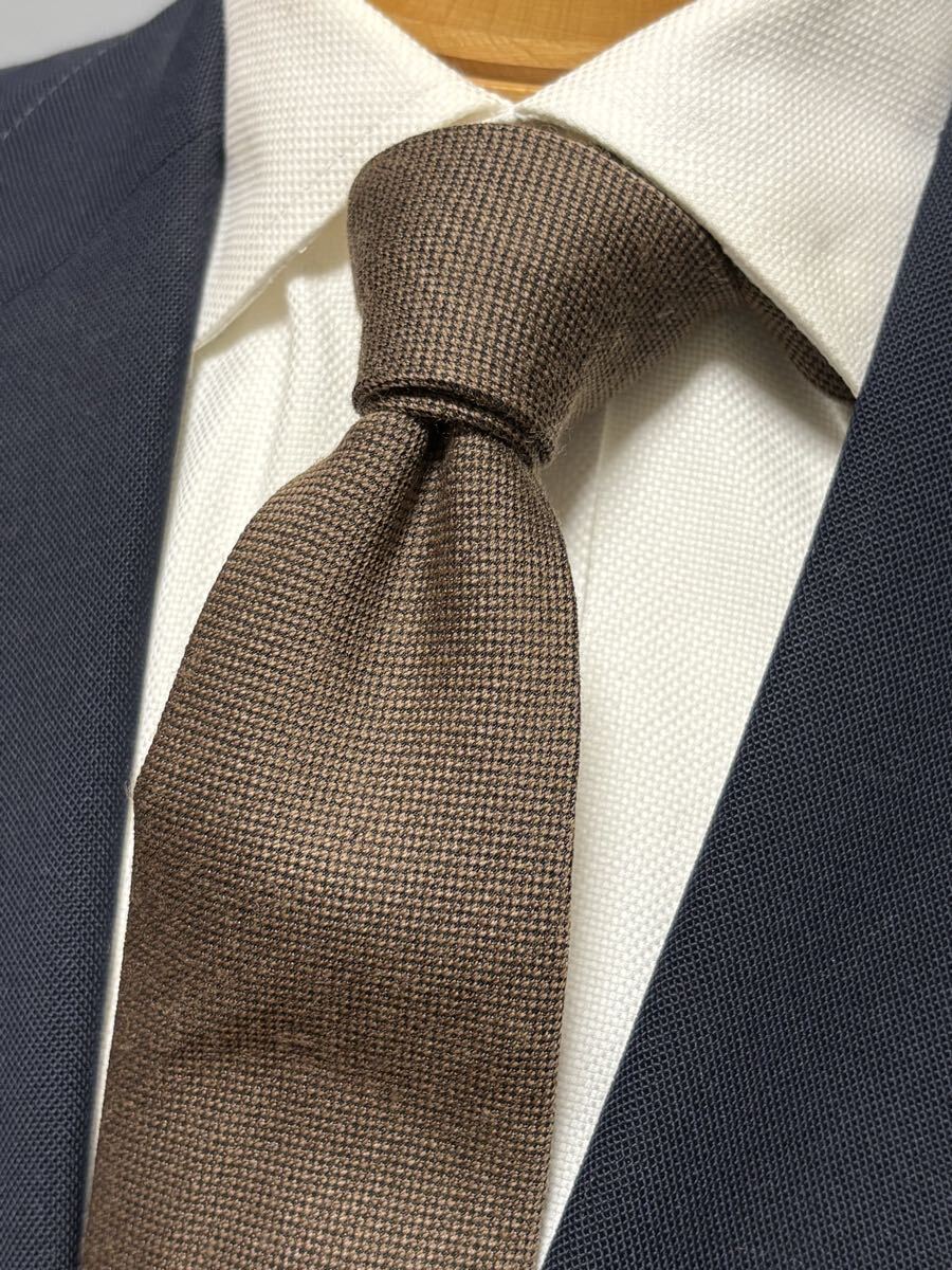 【美品】CAFE SOHOウールタイ ブラウンベージュ系 ネクタイ大剣約8cm ソリッドタイ拍卖