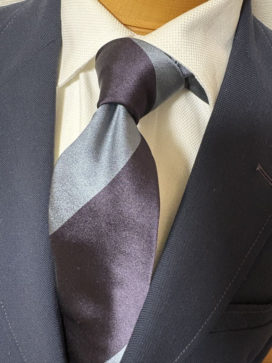 【美品】STEFANO CAUステファノカウ ネクタイ ストライプ シルク100% イタリア製 グレー×パープル拍卖