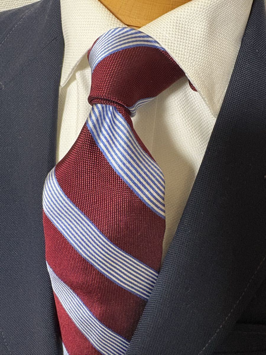 【美品】ブルックスブラザーズ レジメンタルストライプ USA製 高級シルク クリーニング済 レッド×ブルー拍卖