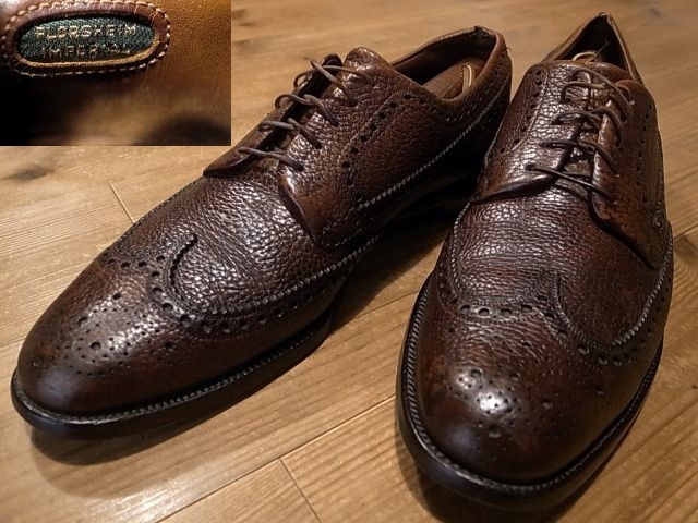 FLORSHEIM フローシャイム ロイヤルインペリアル 革靴 茶 1970年代 ビンテージ ウィングチップ レザーシューズ サイズ 91/2B 約 27.5㎝拍卖