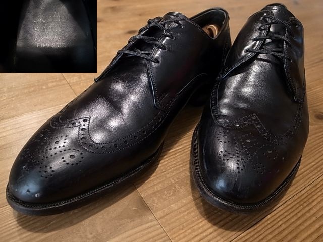 USA製 Brerather wright 70年代 ビンテージ 革靴 黒 ウィングチップ メダリオン レザーシューズ USA仕入 サイズ 91/2E 約 27.5㎝ 拍卖