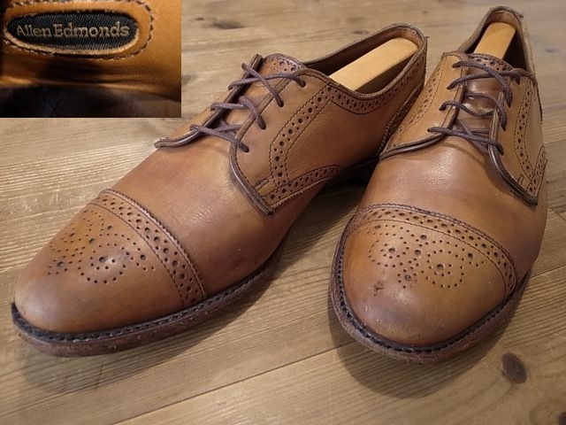 USA製 ALLEN EDMONDS アレンエドモンズ Sanford 革靴 ストレートチップ メダリオン パンチドキャップトゥ レザーシューズ 12D 約 30㎝拍卖