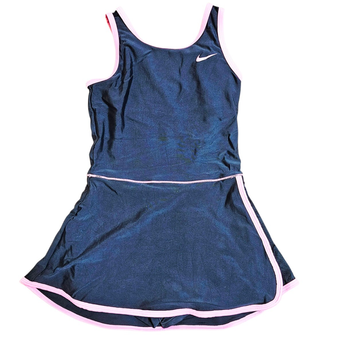 美品 フットマーク 競泳水着 練習水着 140 S スカート付 光沢 つるつる ネイビー パイピング ワンピース Y22拍卖