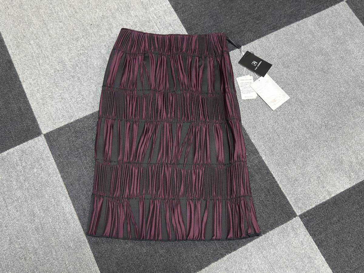 未使用 TAE ASHIDA タエアシダ デザインスカート ストレッチ ワイン×ブラック サイズ7拍卖