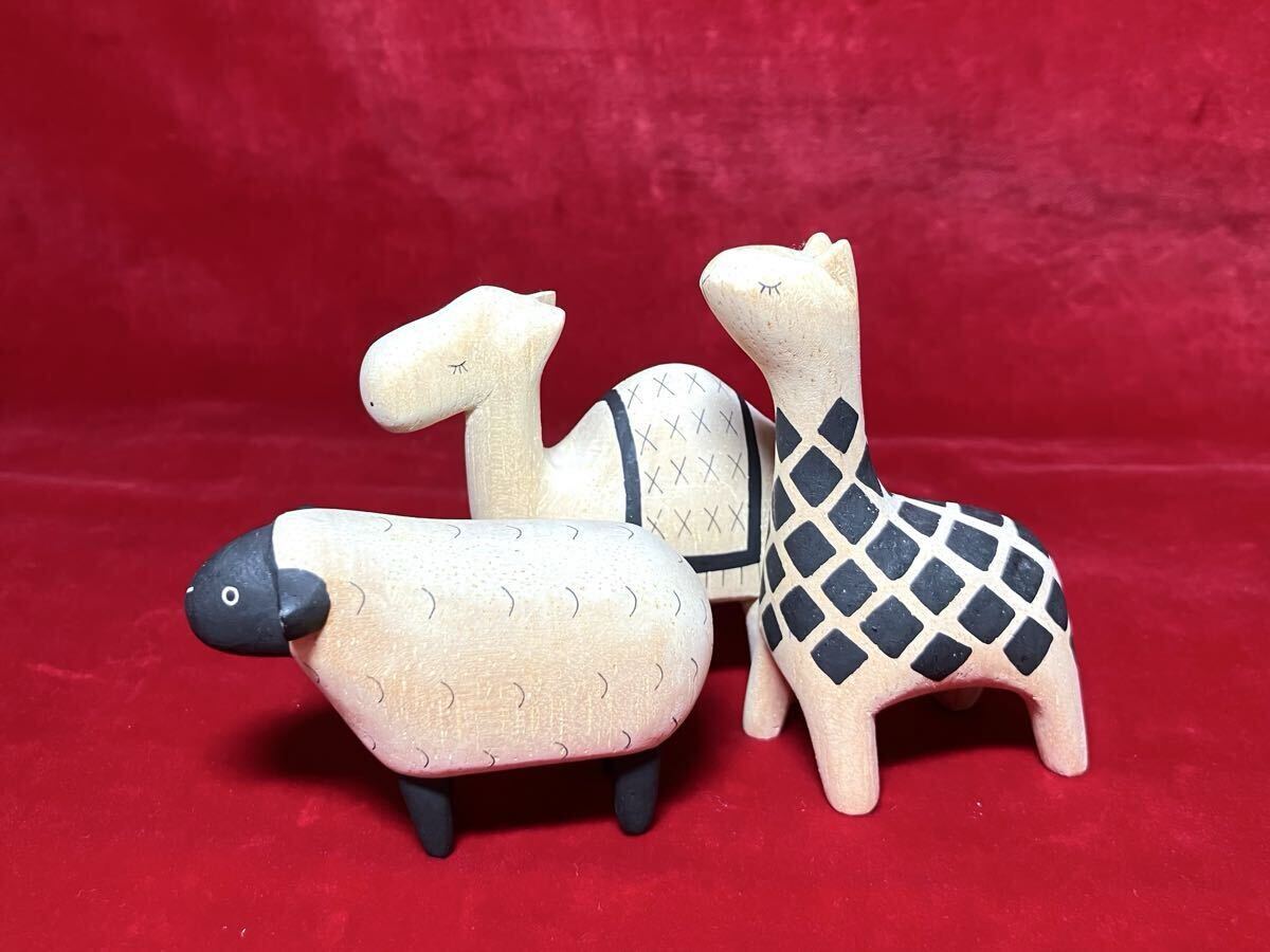 T-Labo ぽれぽれ 木製 木彫り 動物 ミニチュア 置物 オブジェ 3個セット ひつじ ラクダ キリン ティーラボ 人形 インテリア 小物 雑貨拍卖