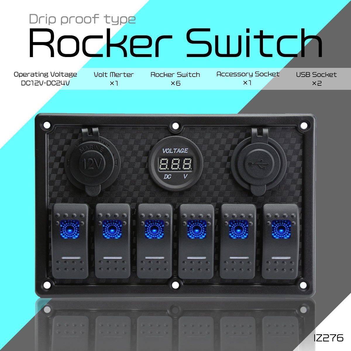 汎用 ロッカ スイッチ 6連 自動車 トラック ボートに 12V 24V兼用 LED パイロットランプ シガープラグ 電圧計 USB電源付き 防滴仕様 IZ276拍卖