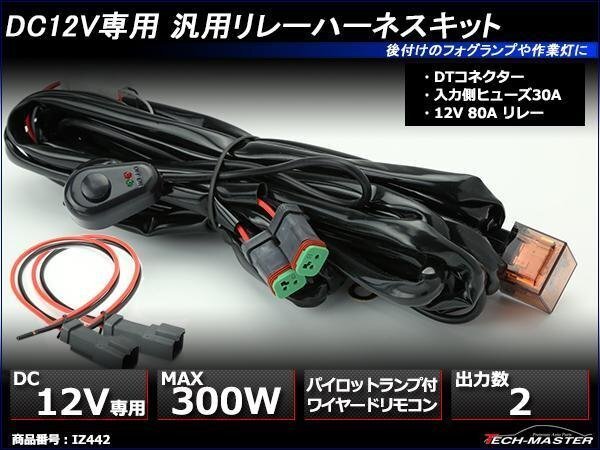 スイッチ付 汎用リレーハーネス DTコネクター 防水コネクター 2出力 フォグ 作業灯 ワークライト 取付に 12V300Wまで IZ442拍卖