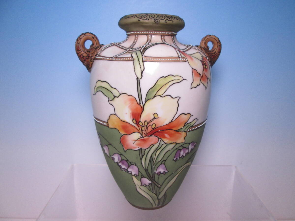 ☆オールドノリタケ 美しい花文の花瓶 H21cm M印 ヴィンテージ/ハンドペイント拍卖
