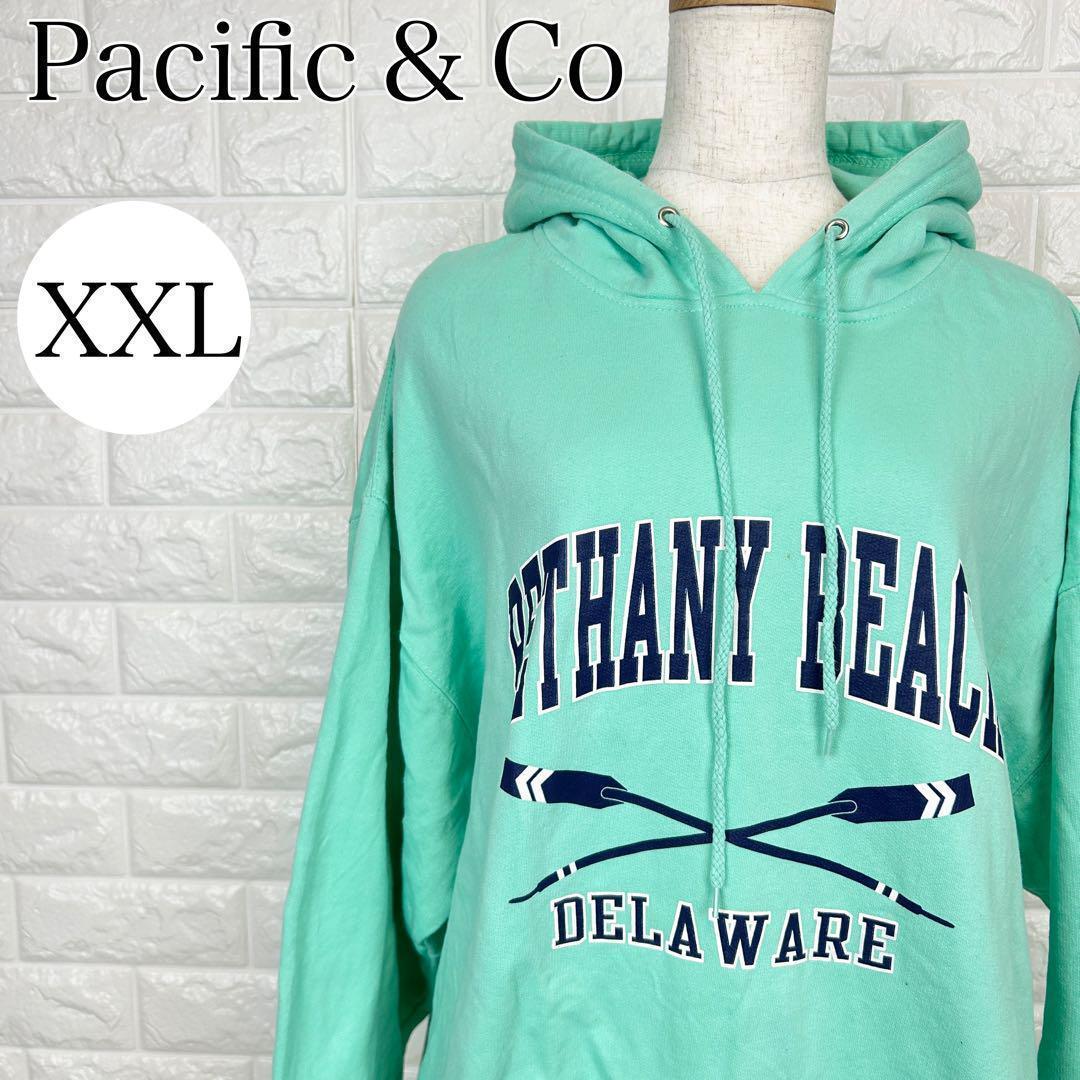 【A3195】 Pacific&Co パシフィックアンドコー プルオーバーパーカー ミントグリーン フーディ プリントロゴ カジュアル ストリート拍卖