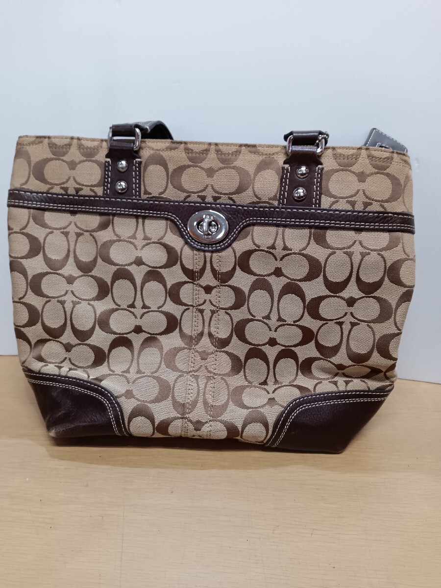 COACH シグネチャー トートバッグ キャンバス レザー ブラウン系 K0973 F13973 コーチ バッグ used BM0028拍卖