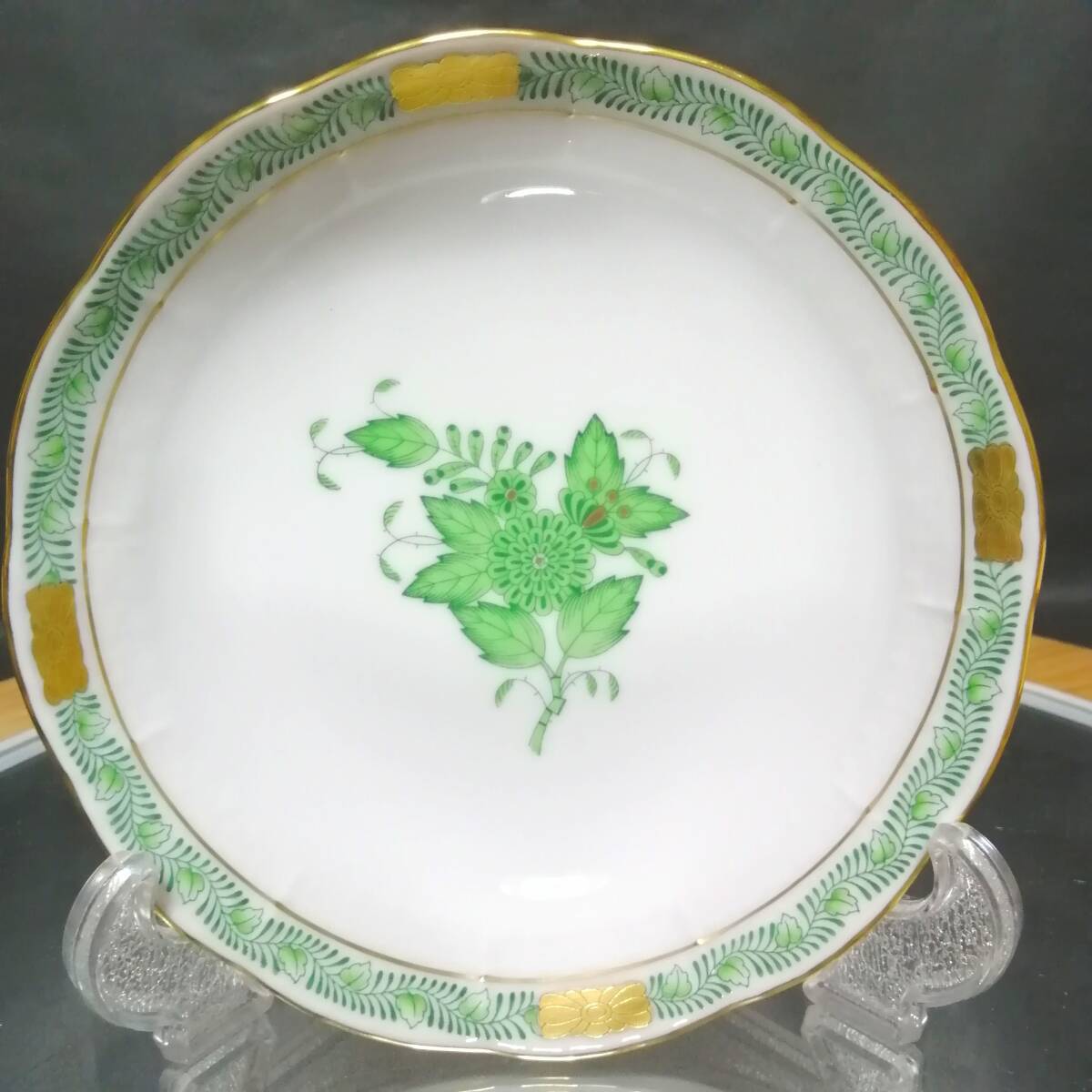 13CM 高さ3CM 未使用◇自宅保管 ヘレンド アポニー グリーン ボウル HEREND ※追加出品予定あり 箱拍卖