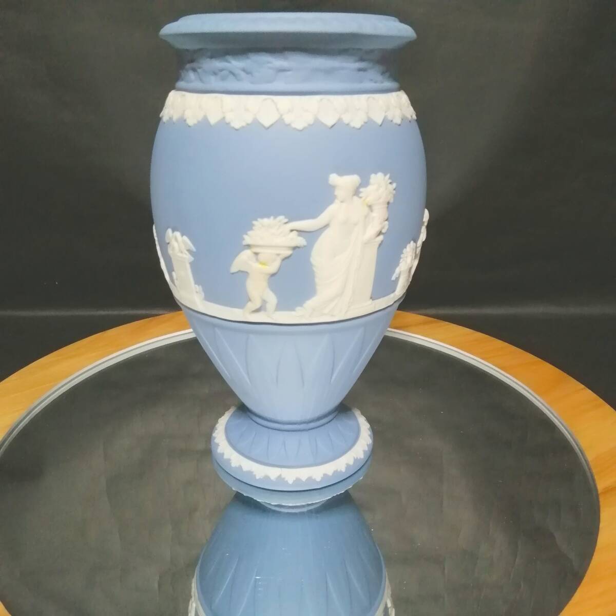 高さ20CM 未使用相当品◇自宅保管 ウェッジウッド ジャスパー ペールブルー 花瓶 WEDGWOOD拍卖