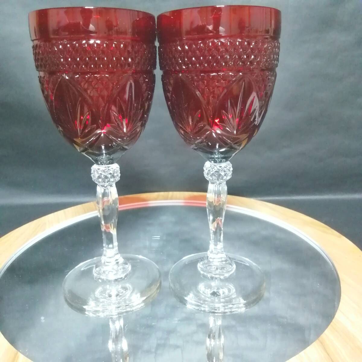 未使用◇自宅保管 クリスタルダルク 色被せ ワインレッド ペア グラス デゥラン社 Cristal D'Arques Durand ※追加出品予定あり拍卖