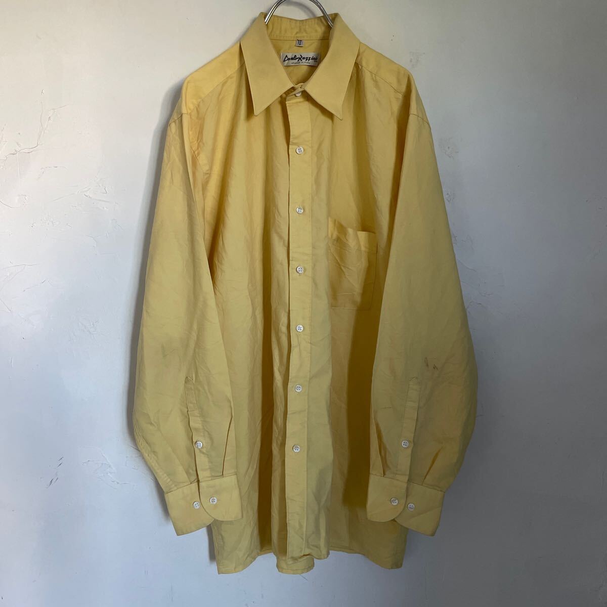 ヴィンテージ イタリア製 長袖 ドレスシャツ 5 オーバーサイズ バックタック シャツ クリームイエロー メンズ レディース ユーロ古着拍卖
