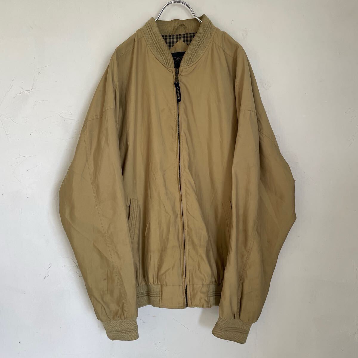 ヴィンテージ ダービージャケット ワークジャケット 5 襟 袖口リブ バックタック 裏地チェック柄 XL オーバーサイズ メンズ ユーロ古着拍卖